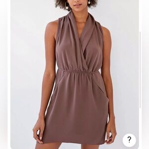Aritzia Wilfred Sabine Dress Faux-wrap Mini Dress pockets purple Size S